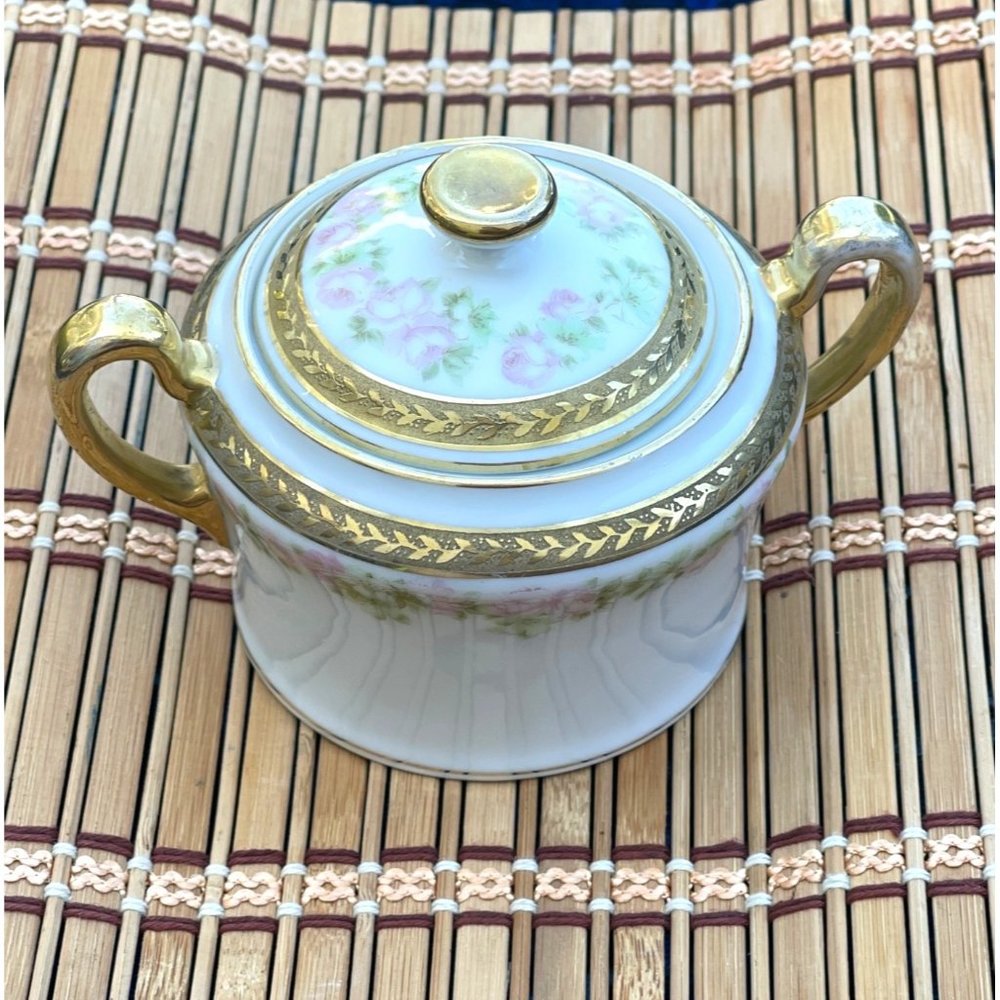 Royal Bayreuth Bavaria Fine China Floral Pattern Gold Trimmed Handled Trinket Di